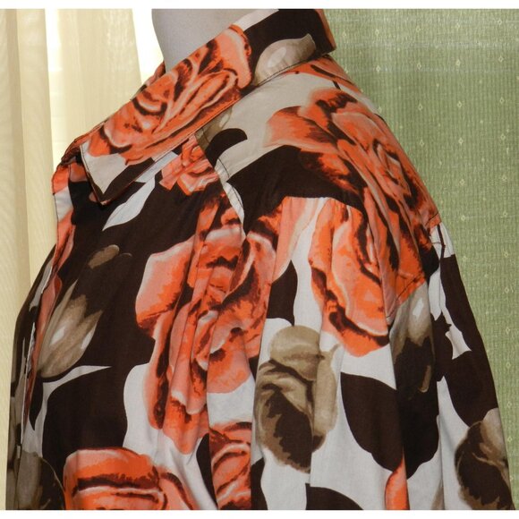 Roaman's 22W floral cotton blend buttoned top long sleeves plus size women's - Picture 4 of 7